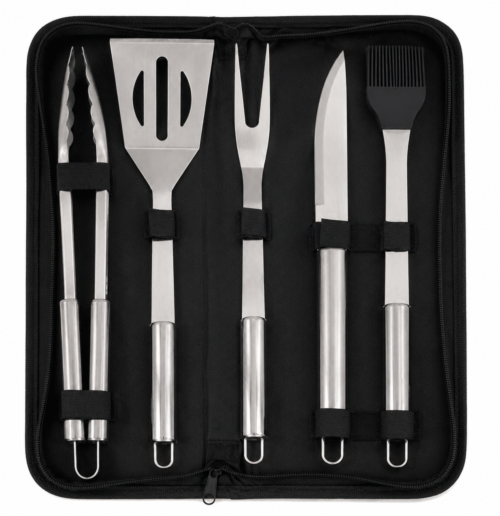 BRAAI TOOL SET 5PCS S/STEEL W/BAG SHOVEL/FORK/TONG/KNIFE/BASTING BRUSH