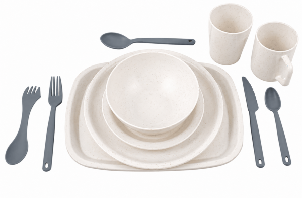 PICNIC SET 11PCS ALL PLASTIC GREY DISHES 1 OFF EACH CUP/