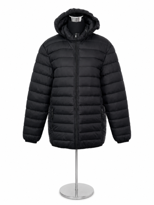 Unisex hooded puffer jacket black XXL(double extra large)