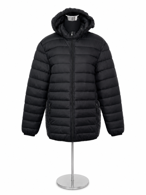 Unisex hooded puffer jacket black XXL(double extra large)
