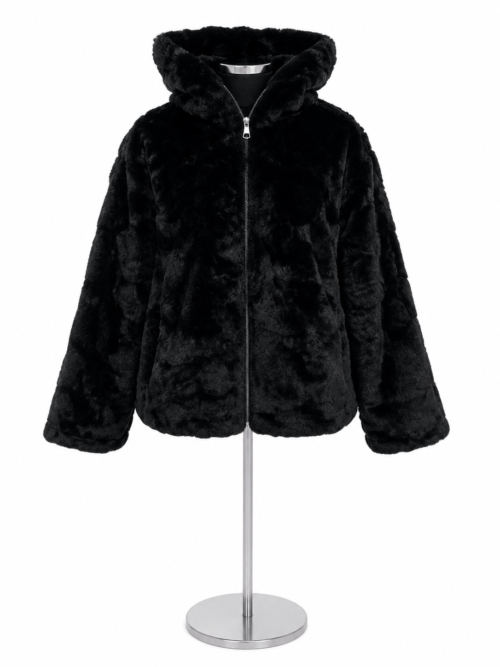 Hooded fur Jacket black M (Medium)