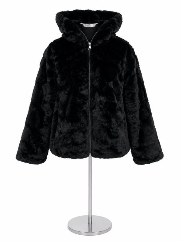 Zara hooded fur jacket black 1 Hooded fur Jacket black M (Medium)