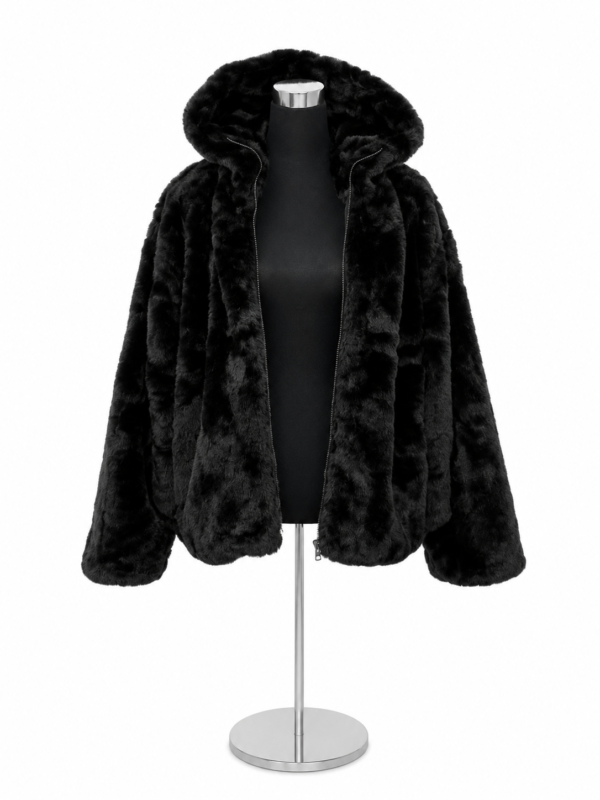 Zara hooded fur jacket black 2 Hooded fur Jacket black M (Medium)